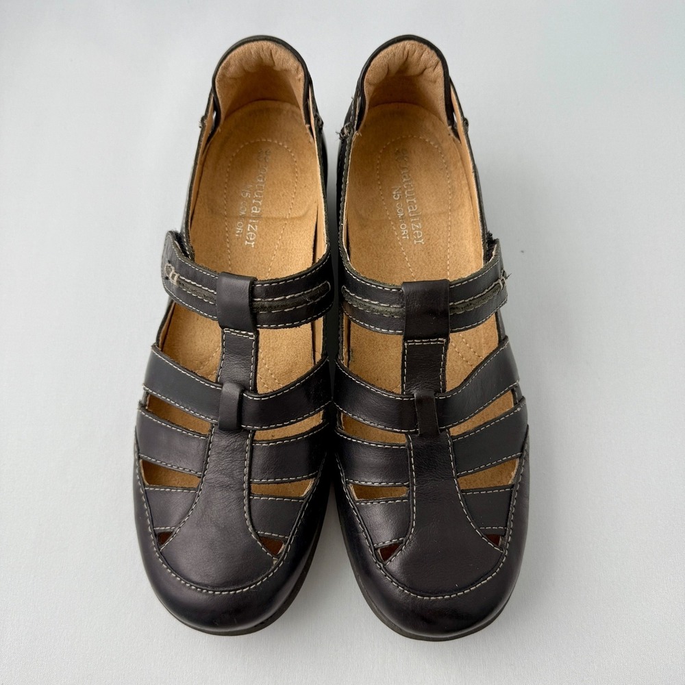 Naturalizer N5 Comfort Mary Jane Leather Fisherman Shoes Black Wide 7.5W